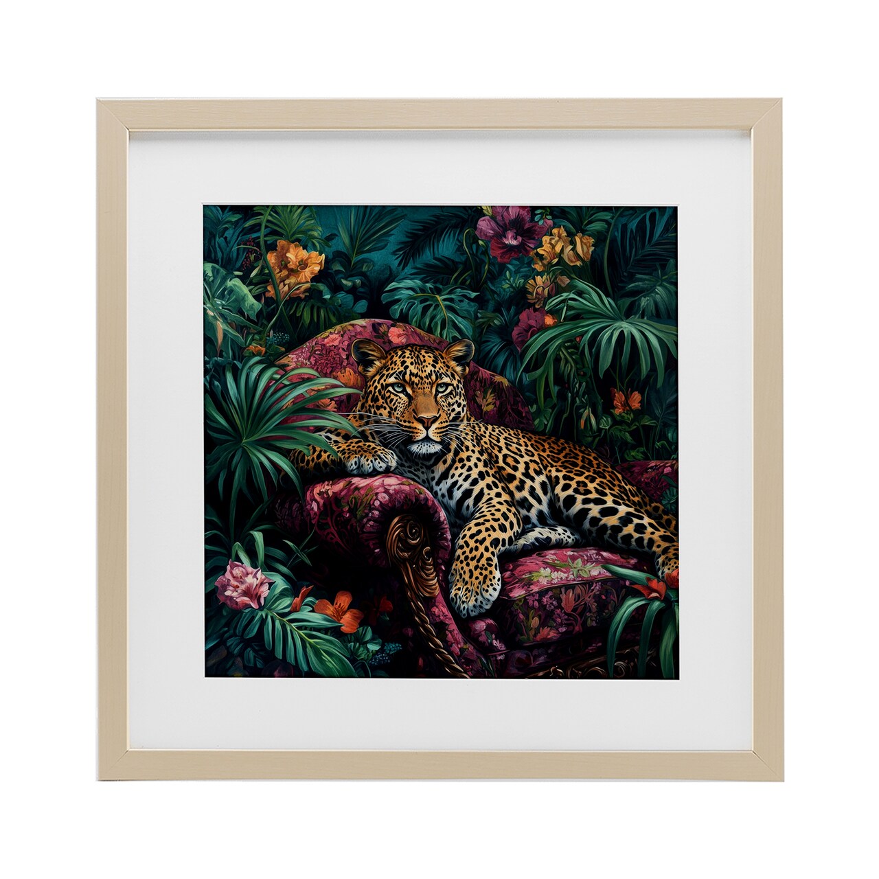 Stupell Industries Fashionable Leopard in Jungle Framed Print Under Glass, design by Petal Prints Design